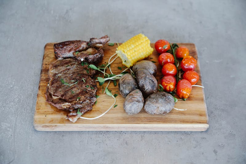 Steak rice bowl with grilled vegetables and salsa