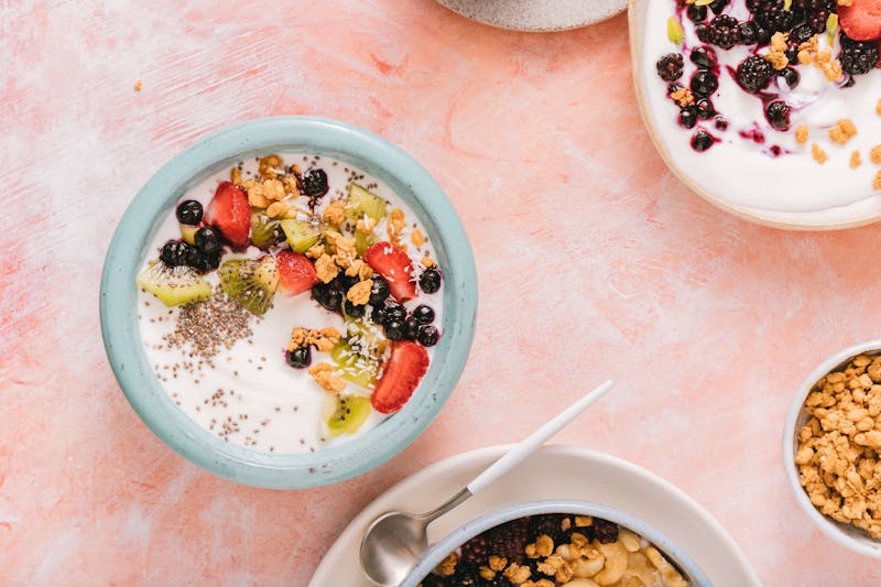 Vegetarian burrito bowl with colorful toppings